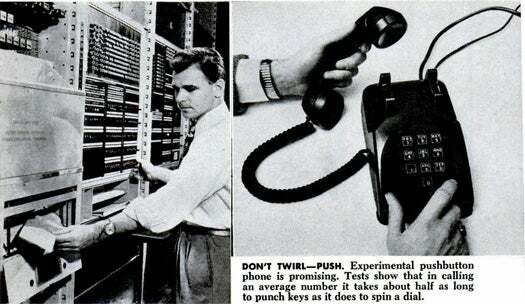Do 1958., jedan od pet međugradskih telefonskih poziva obavljen je bez pomoći osobe operatera, što omogućuje brže vrijeme povezivanja i rađanje sada već poznatih pozivnih brojeva kao što je New Yorkov 212. Veliki gradovi poput New Yorka imaju niže brojeve jer ih je bilo lakše birati na starim rotirajućim telefonima. Ali čak i kad su se kreirali pozivni brojevi za prilagođavanje korisnicima rotirajućih telefona, razvijali su se telefoni s tipkama koji to nisu predstavljali problem. Korisnički testovi pokazali su da je biranje broja na dodirnoj podlozi trajalo samo upola kraće nego na okretnom biraču. Pročitajte cijelu priču u Međugradskom biranju „uradi sam“