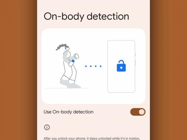 Ponuka systému Android zobrazujúca možnosti detekcie nosenia na tele.