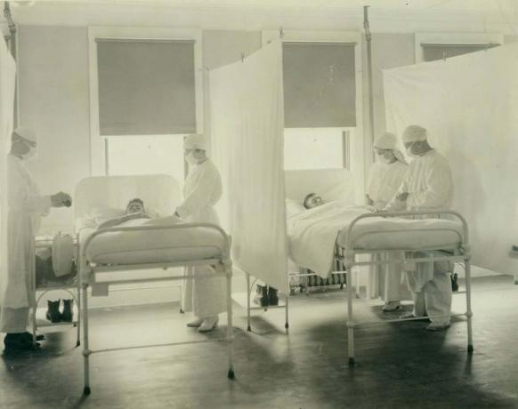 Scena na odjelu za vrijeme epidemije gripe, studeni 1918