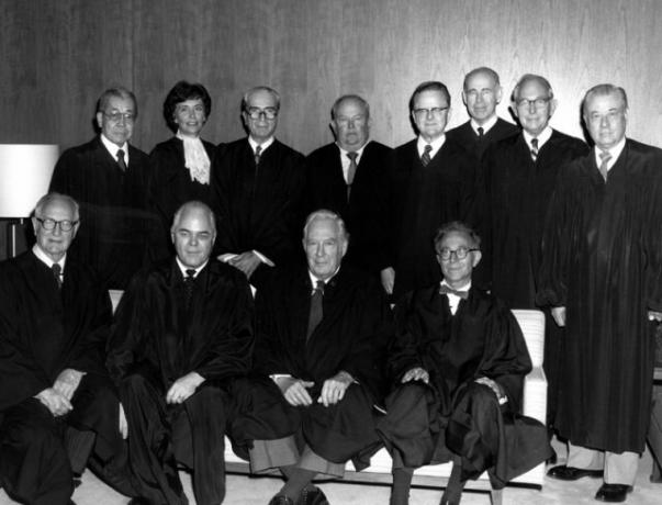 שופטי בית המשפט לערעורים של ארצות הברית עבור המעגל הפדרלי ב-1 באוקטובר 1982, היום שבו הושבעו על ידי השופט העליון בורגר. בשורה הראשונה שופט המעגל ג'יילס ס. ריץ', השופט הראשי הווארד טי. מארקי, השופט העליון וורן אי. בורגר, ושופט המחוזי דניאל מ. פרידמן.