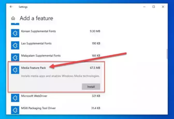 התקן Media Feature Pack ב-Windows 10