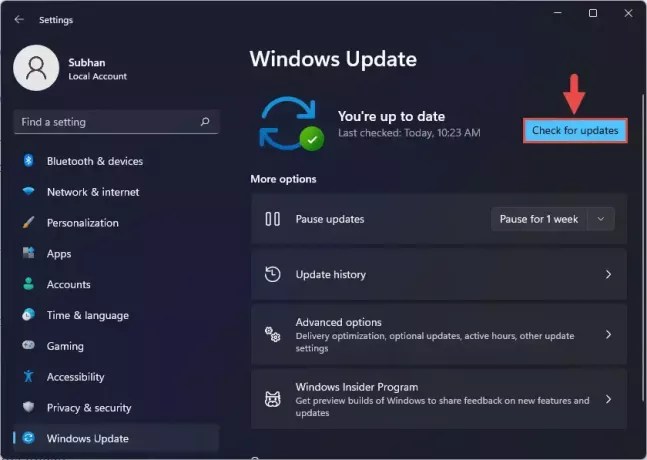 проверить наличие обновлений Windows 11